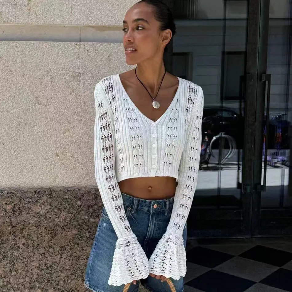 Hollow Knitted Cardigan Women's Solid Long Sleeve V Neck Short Sweater Top Female Crochet Yellow / S White / L White / M Yellow / S-White / L-White / M-White / S-Brown / L-Brown / M-Brown / S-Pink / L-Pink / M-Pink / S-Yellow / L-Yellow / M-Wine Red / L-Wine Red / M-Wine Red / S-Blue / L-Blue / M-Blue / S-