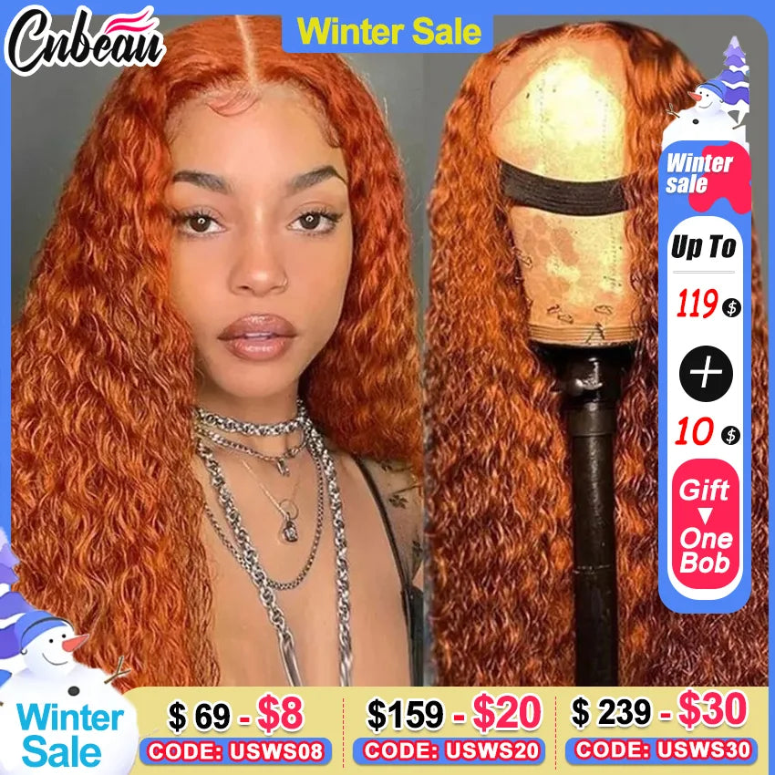 30 Inch Orange Ginger Deep Wave Human Hair Wig 13x4 13x6 HD Lace Curly Wave