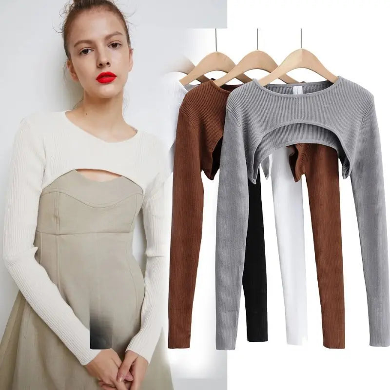 Women Long Sleeve Crop Top Y2k Aesthetic Clothes O-neck