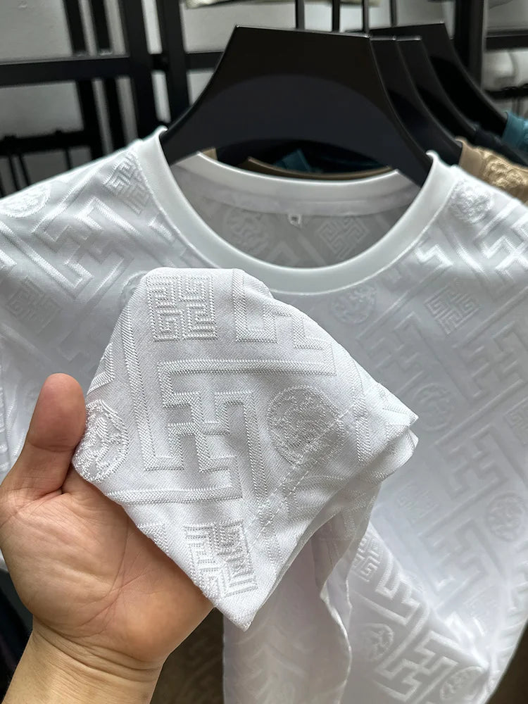 Silk Breathable Short Sleeve Men O-neck Top Cool Comfortable T-shirt