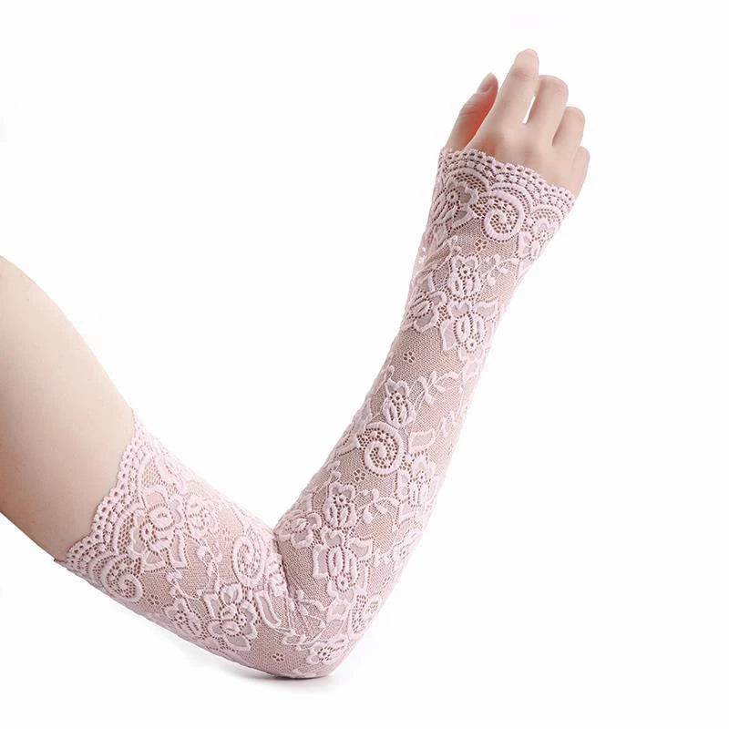 1Pair Lace Flowers Arm Sleeve Gloves Elegant Long Fingerless - Fashionqueene.com