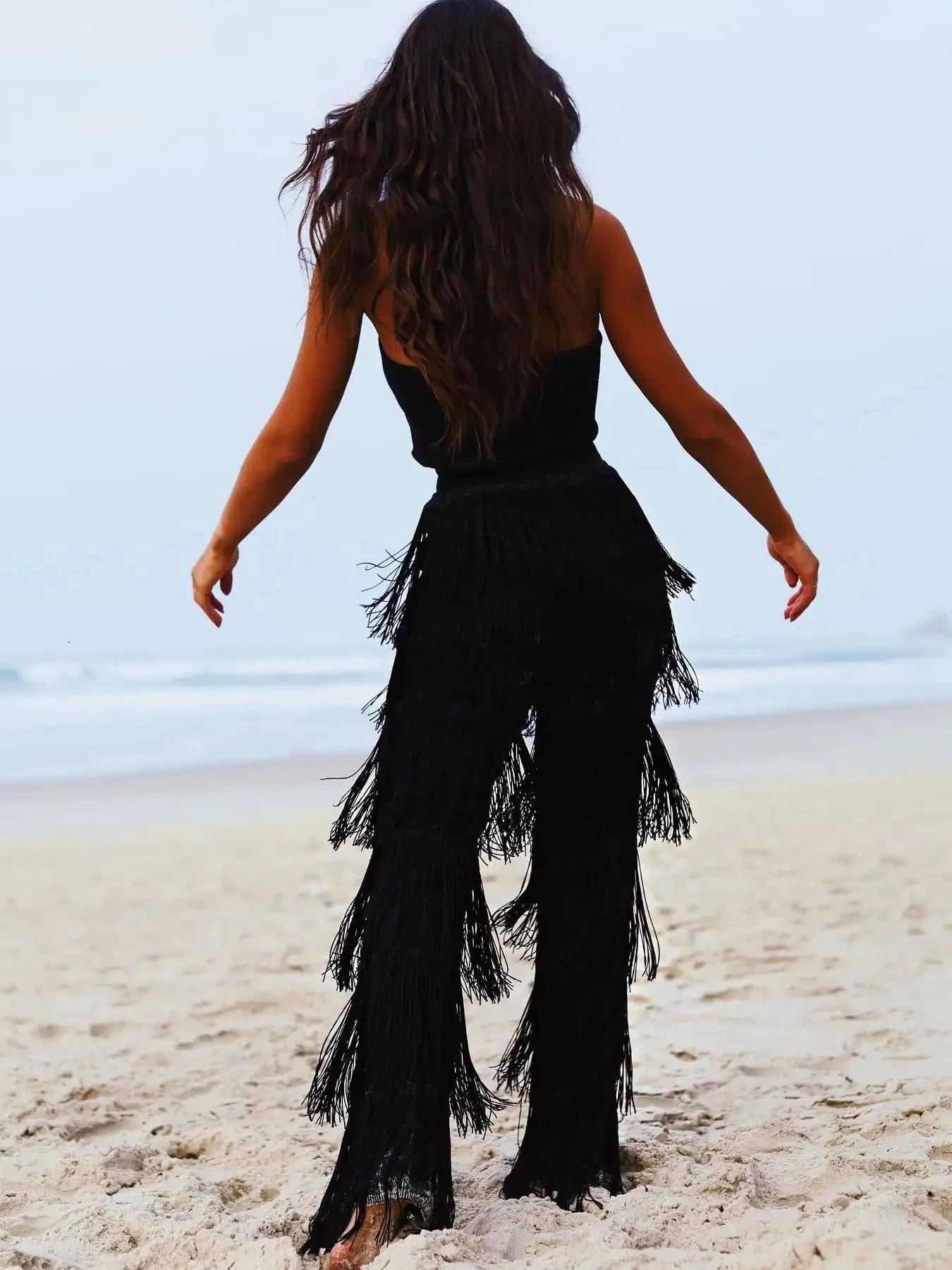 Fringed Trousers Multi-layer Solid Color Dance Trousers Tassels Plus Size