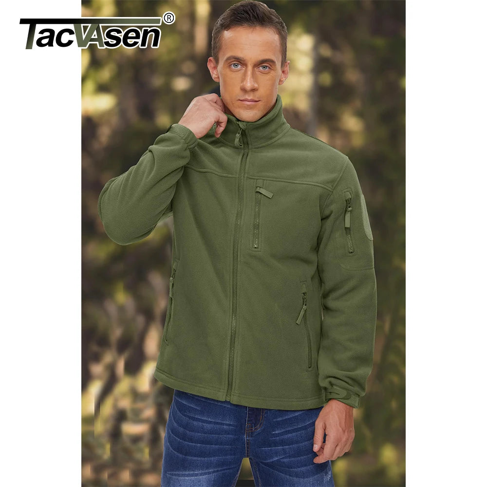 Men's Fleece Jacket Soft Warmth Windproof Full Zip Up Coat Multiple Zipper Pockets Hiking Working Outdoors Windbreaker
