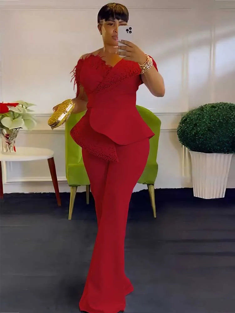 High Waist Strapless Jumpsuit Rivet Collar Tube Top Jumpsuit for Women Elegant