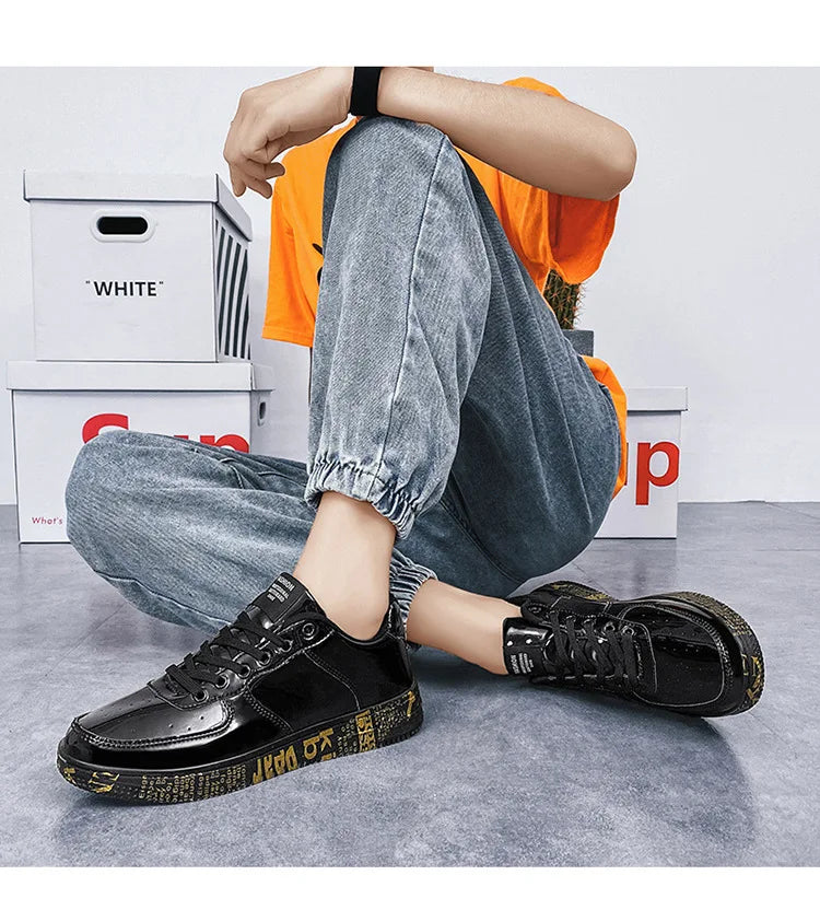 Brand Fashion Mirror Luxury Shoes for Men Women Glitter Leather Shoes Casual Men Golden