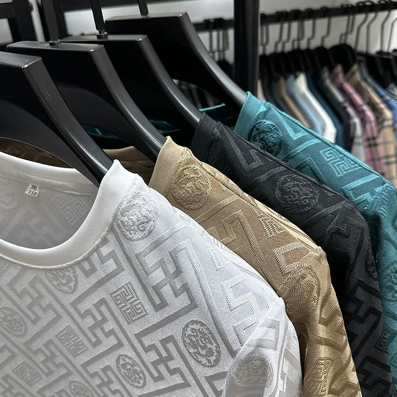 Silk Breathable Short Sleeve Men O-neck Top Cool Comfortable T-shirt