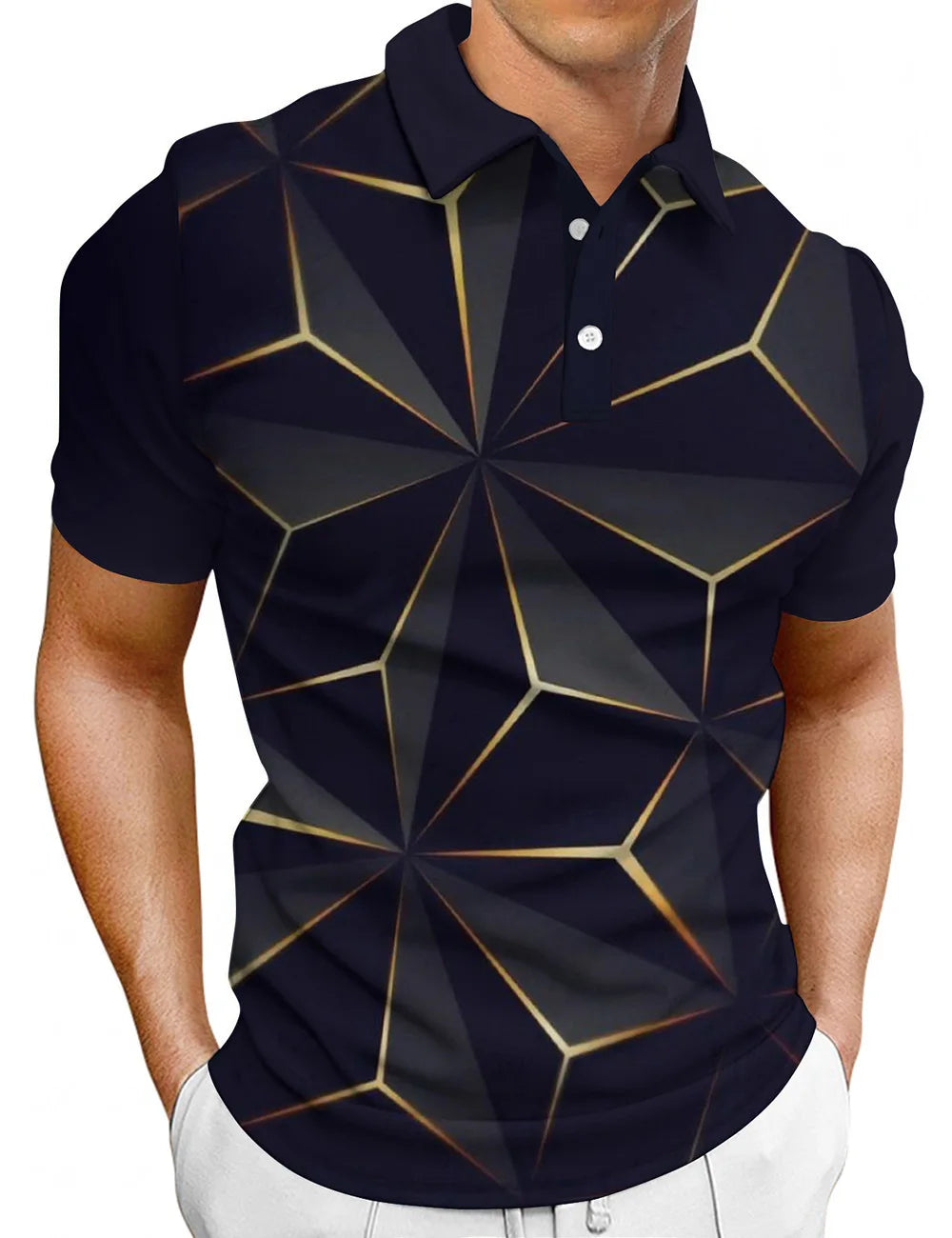 Men's 3D Flag Pattern Printed Short Sleeve POLO Shirt Zipper Men's T-Shirt