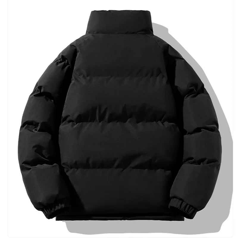 Warm Parka Coat Fleece Inside Male Solid Color Stand Collar Cotton Jacket Men's