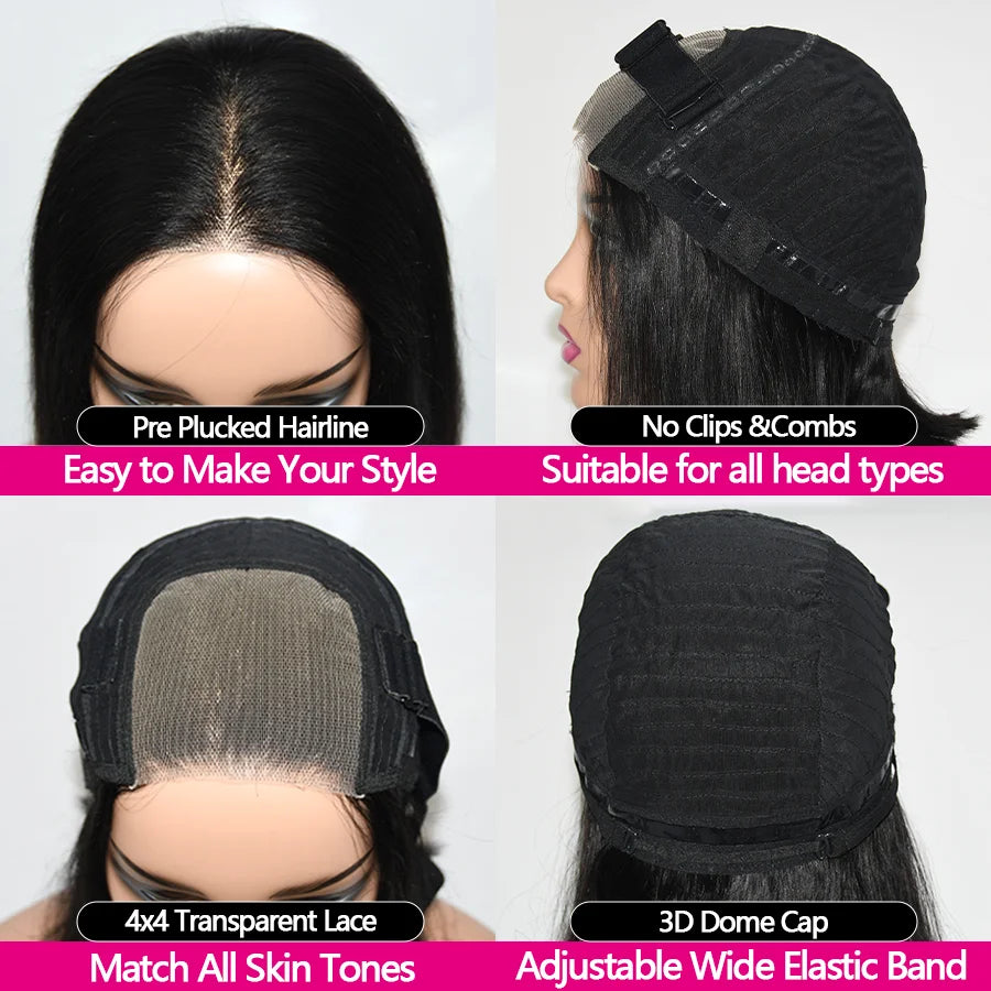 Glueless Wig Human Hair Ready To Wear Short Bob Wig Pre Cut Lace Human Hair