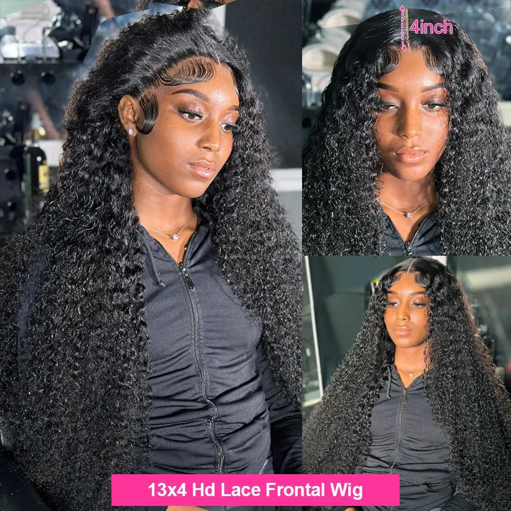 40inch Water Wave Curly Lace Frontal Wigs Deep Wave Lace Frontal 360 Full Human Hair