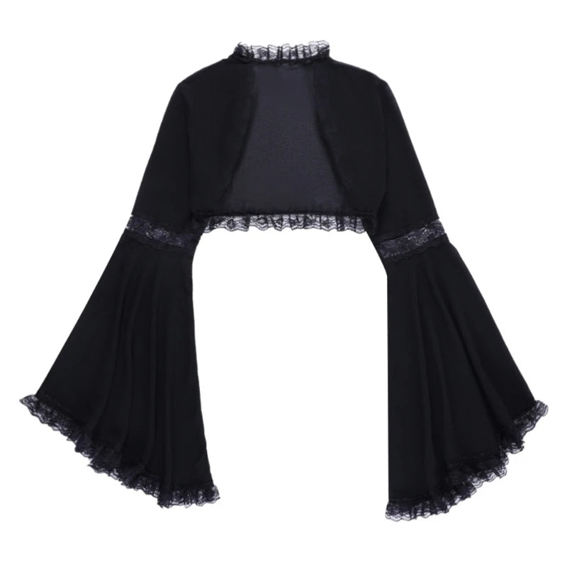 Gothic Lace Long Sleeve Victorian Half Shirt Crop Top Vintage T Shirt for Women M S L M-S-L-