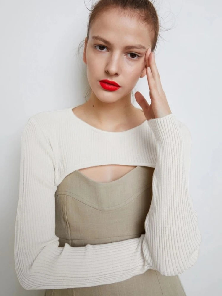 Women Long Sleeve Crop Top Y2k Aesthetic Clothes O-neck