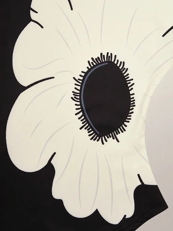 Fashion Flower Printed High Neck Basics Top Short Sleeves Skinny Casual Trendy T-shirts