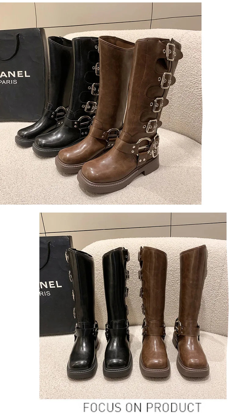 Lady Boots Women's Rubber Luxury Designer Square Toe Winter Footwear Boots