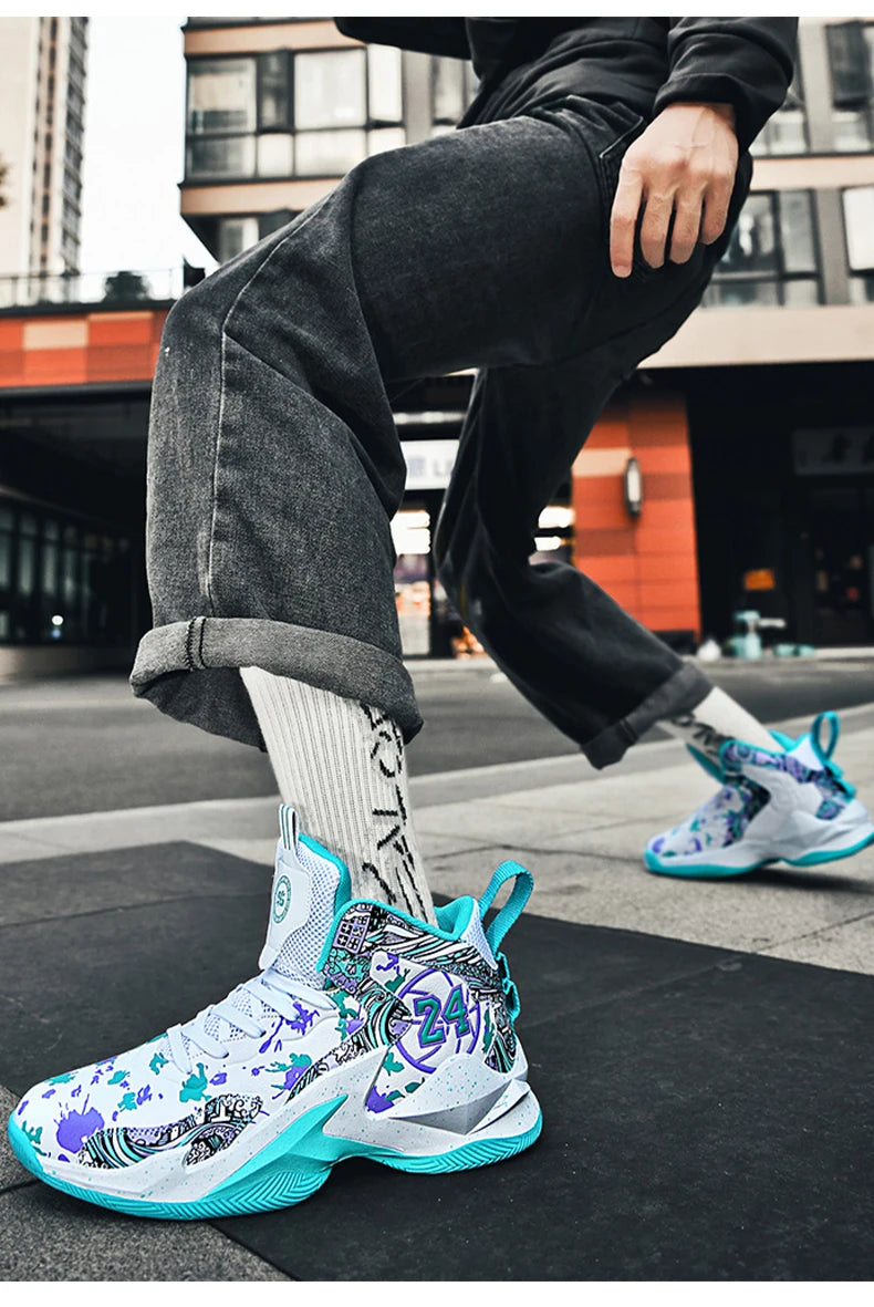 Men's Basketball Breathable Outdoor Shoes Fashion Graffiti Training Shoes