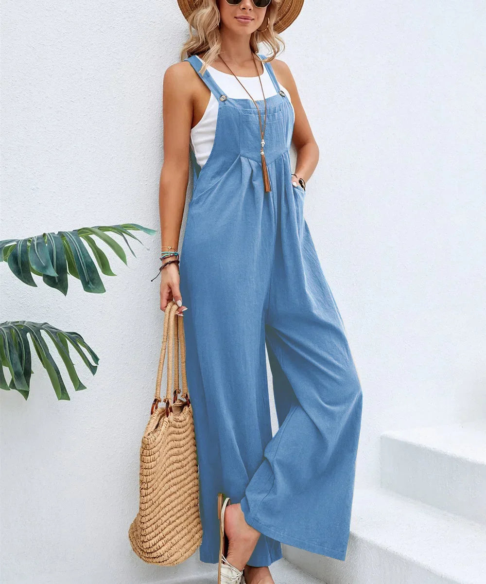 Women's jumpsuit with wide legs, long pants, high waist, casual pocket, street wear