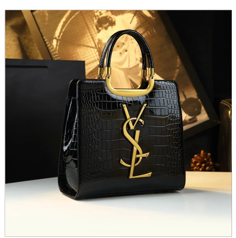 High-grade light luxury handbag Tote bag women's crocodile print single shoulder crossbody bag black Burgundy black-Burgundy-