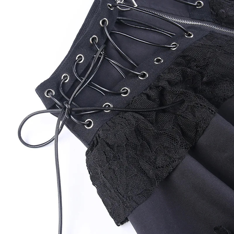 Women's Punk Vintage High Wasit Skirt Zipper Front Black Gothic Cosplay Mini Skirts