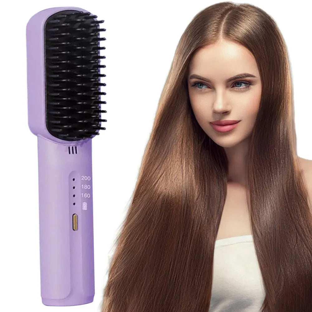 Cordless Electric Hot Comb Rechargeable Portable Straightening Brush Anti-Scald Hair Straightener Comb 3 Temp Settings for Women Pink / United States Black / United States