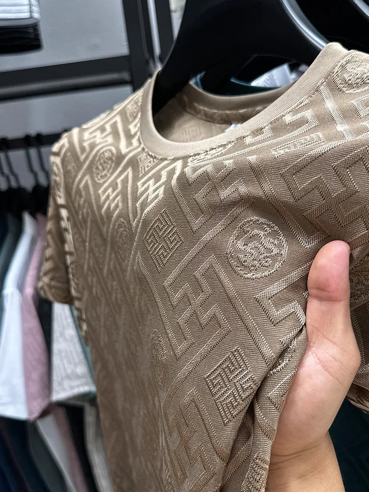 Silk Breathable Short Sleeve Men O-neck Top Cool Comfortable T-shirt