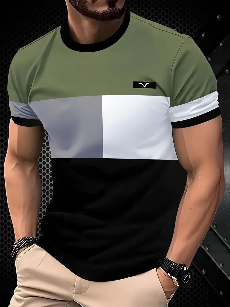 Classic Summer Men's T-shirt Loose Street Stripe Print Short Sleeve Round Neck