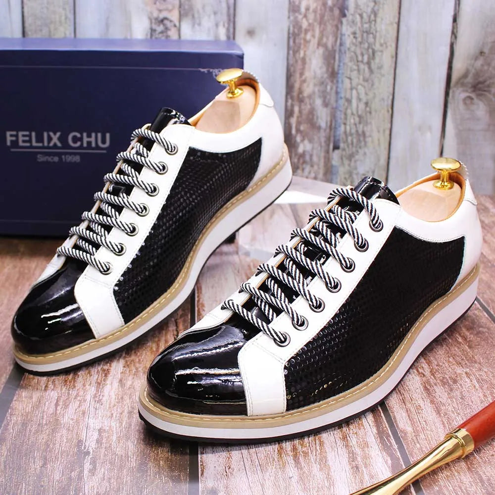 Luxury Brand Large Size Men's Flat Sneakers 6 to 13 Patent Leather Lace-up Black White Casual Shoes for Men