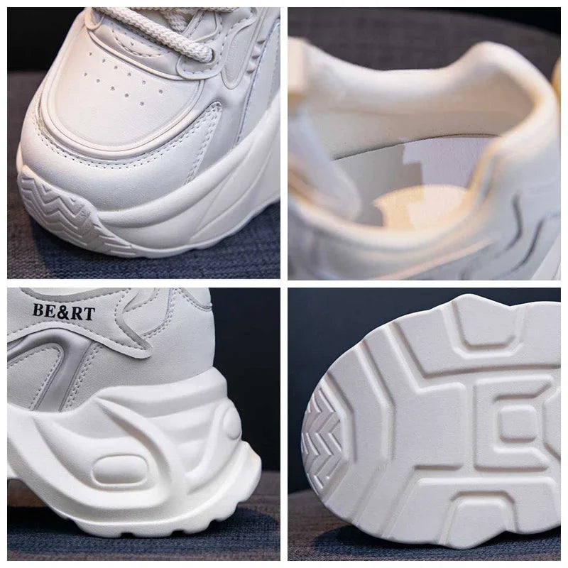 Air Mesh Genuine Leather Vulcanize High Brand Comfy Chunky Sneaker Loafer Platform Women Shoes