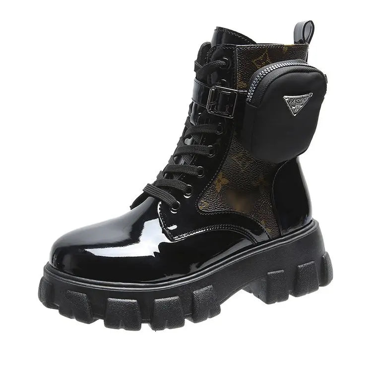 BLACK and White Ankel Boots Goth Platform Boots Snow Booties Woman