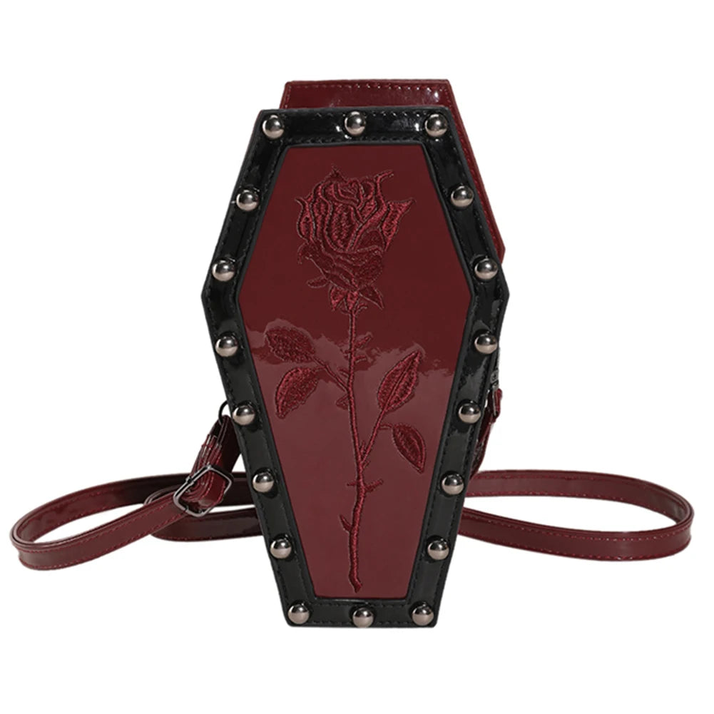 Women Coffin Satchel Purse Cartoon Gothic Coin Purse Strap Adjustable Casual Spider Coffin Bag
