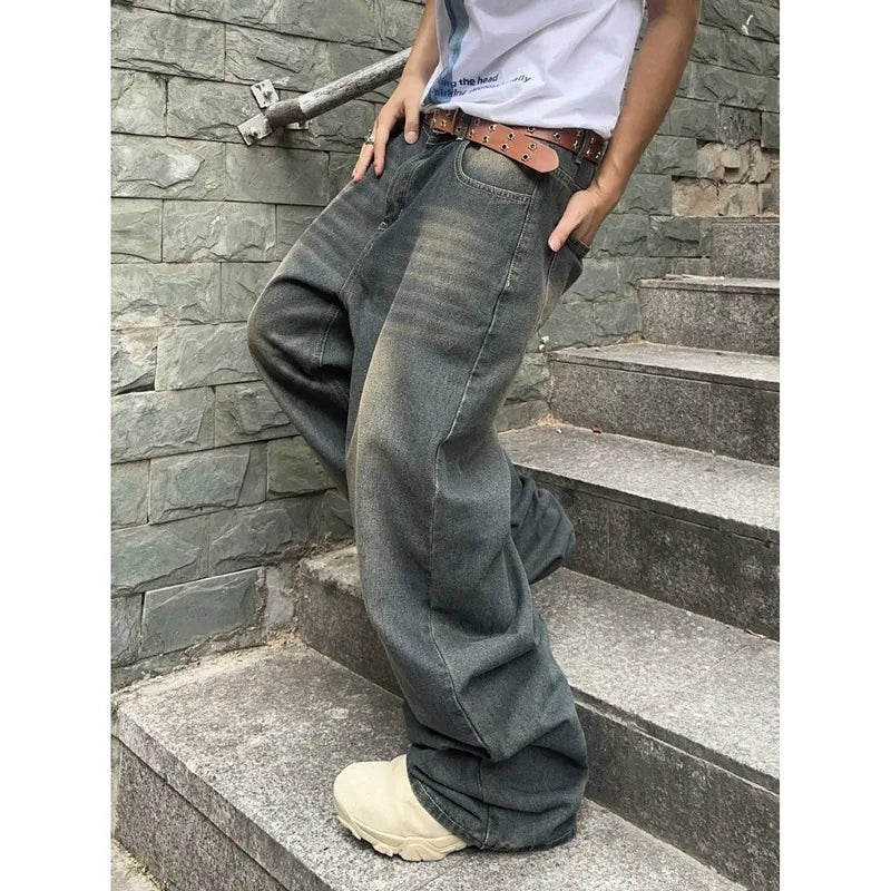 Men's Hip Hop Loose Jeans Y2K Retro Casual Wide Leg Jeans Flared Pants