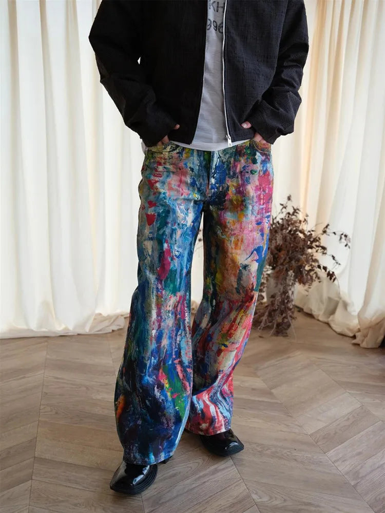 Graffiti Painting Baggy Jeans Pants For Men Designer Wide Leg Denim Trousers Multicolour / S / CHINA Multicolour / M / CHINA Multicolour / L / CHINA Multicolour / S / CHINA-Multicolour / M / CHINA-Multicolour / L / CHINA-Multicolour / XL / CHINA-Multicolour / 2XL / CHINA-Multicolour / 3XL / CHINA-