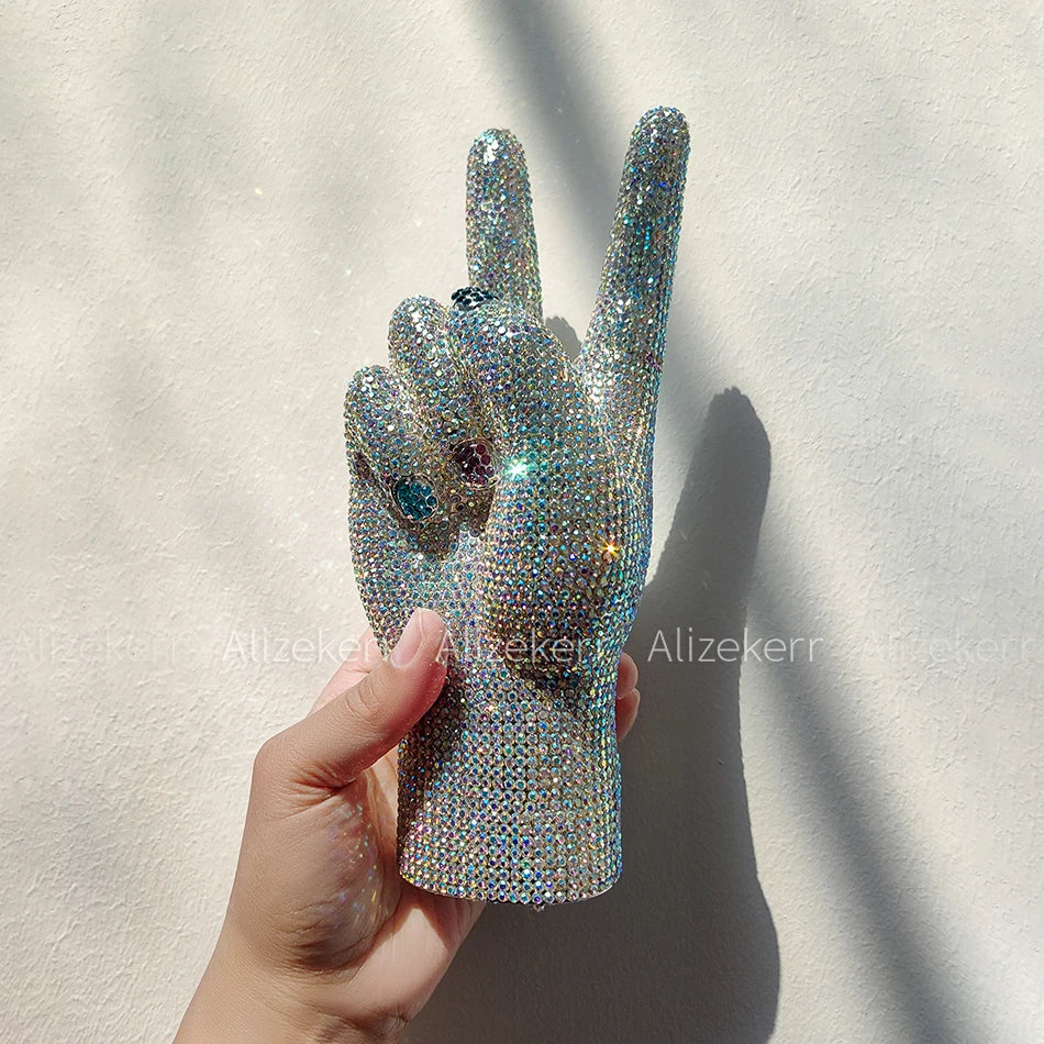 Victory Hand Shaped Diamond Evening Luxury Designer Unique Stylish Rhinestone Purse