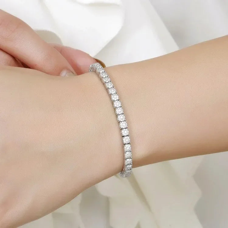 Silver Plated Jewelry 17CM 19CM 21CM Tennis Bracelet Zirconia Anniversary Gift Real Sterling Silver Bangle Bracelets women Plated Silver / 17cm / Clear Plated Silver / 19cm / Clear Plated Silver / 21cm / Clear Plated Silver / 17cm / Clear-Plated Silver / 19cm / Clear-Plated Silver / 21cm / Clear-