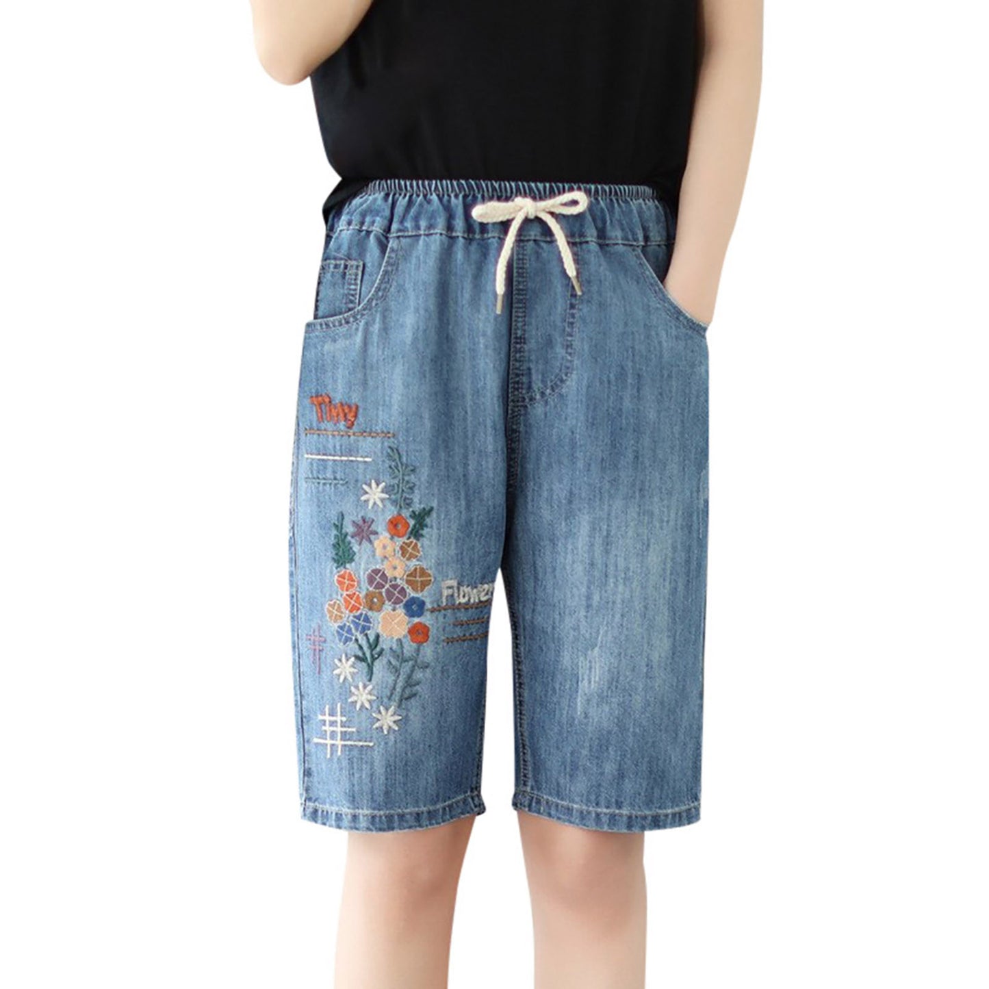 Women Summer Embroidery Self Tie Plus Size Mid Length Pants Artistic Casual Ripped Yellow / M / United States Yellow / XL / United States Red / L / United States Yellow / M / United States-Yellow / XL / United States-Red / L / United States-Red / M / United States-Red / XL / United States-Yellow / L / United States-