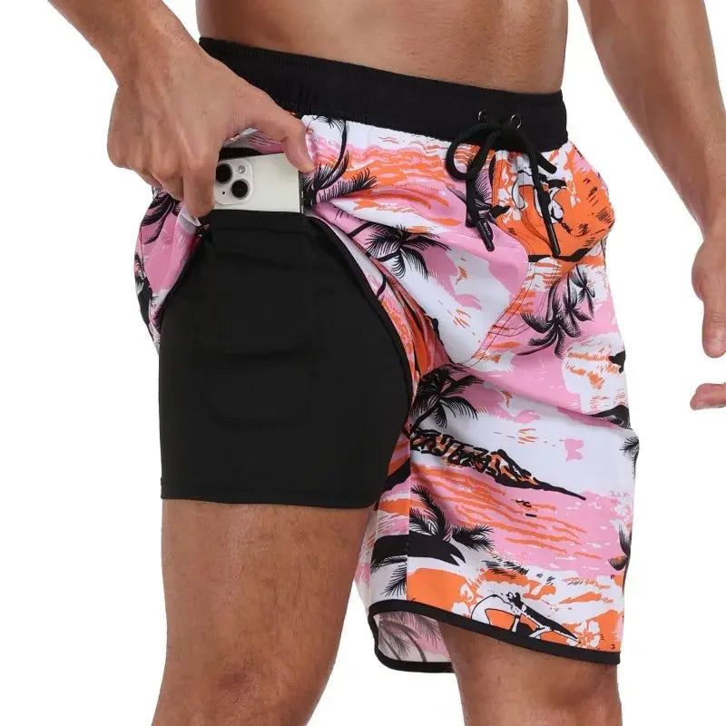 Men's Drawstring Printed Swimsuit Men Quick Dry Beach Shorts