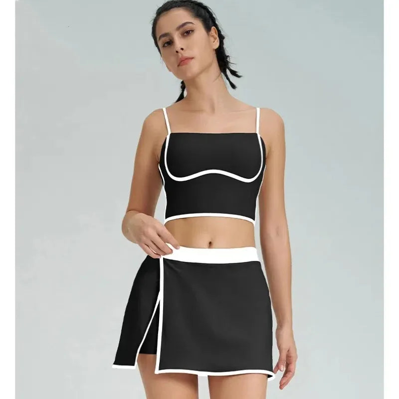 1/2PCS Yoga Set for Women Tennis Outfits Sports Bra Badminton Skirts Workout Sportswear Running Gym Wear Athletic Suits