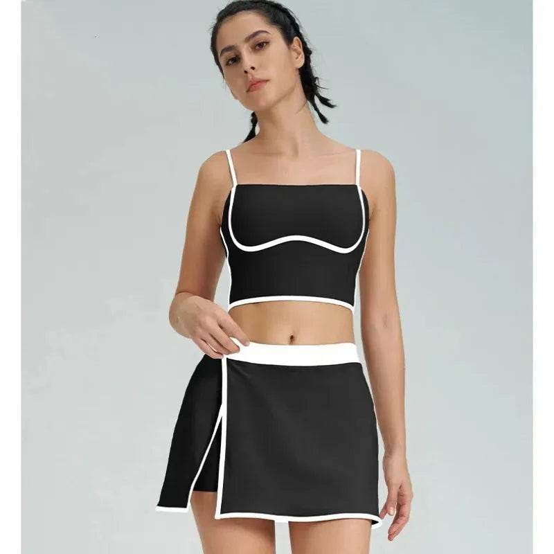 1/2PCS Yoga Set for Women Tennis Outfits Sports Bra Badminton Skirts Workout Sportswear Running Gym Wear Athletic Suits - Fashionqueene.com