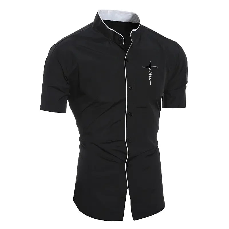 Solid Color Casual Shirt - Fashionable Street Style - Business Linen Material - Men's Short Sleeve Shirt