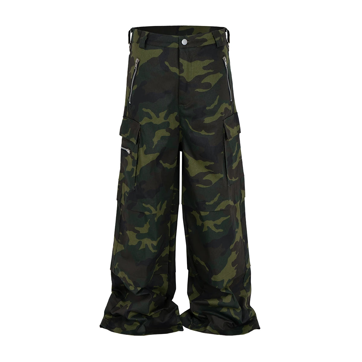 Color Match Multi-pockets Camouflage Cargo Pants for Men and Women Patchwork Baggy Overalls
