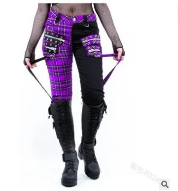 Women Pants Plaid Autumn Trousers Personality Bandage Splice Casual Women's Print Large Size Pencil Clothing