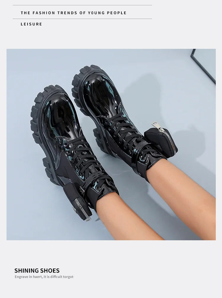 BLACK and White Ankel Boots Goth Platform Boots Snow Booties Woman