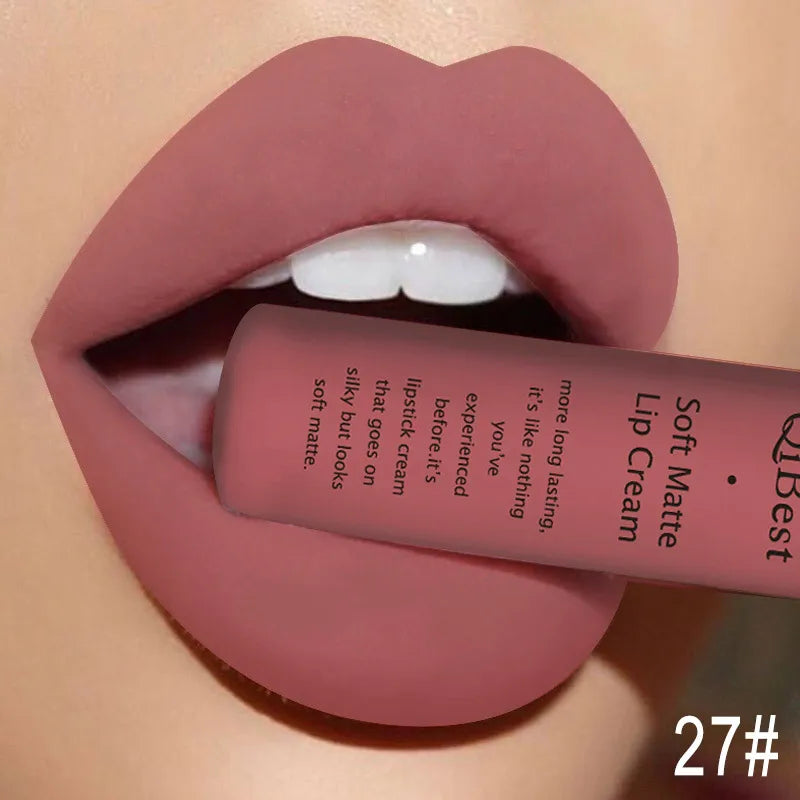 Hot Velvet Matte Nude Lip Gloss Sexy Long Lasting Non-stick Cup Nude Red Liquid Lipstick Waterproof 27
