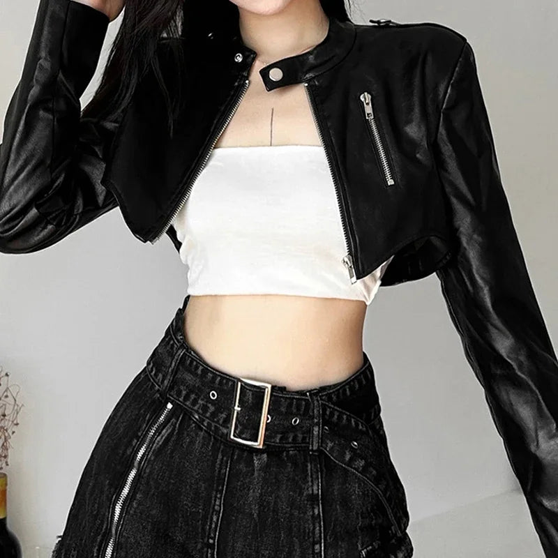 Rits Cyber Gothic Y 2K Crop Jacks Grunge Punk Stijl Faux
