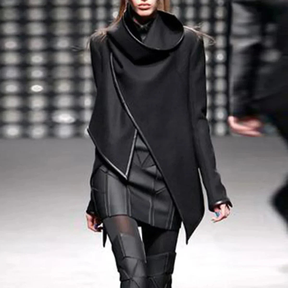 Women's Asymmetric High Neck Jacket Long Sleeves Casual Chic Coats For Office & Streetwear