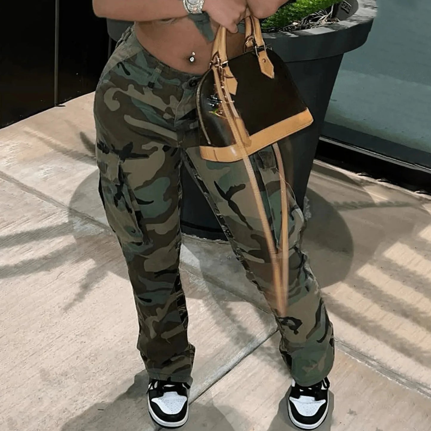 Cargo Pants Fashion Women Camo Print Oversized Pocket High Waist Baggy Pant Casual Hip Hop Straight Trouser
