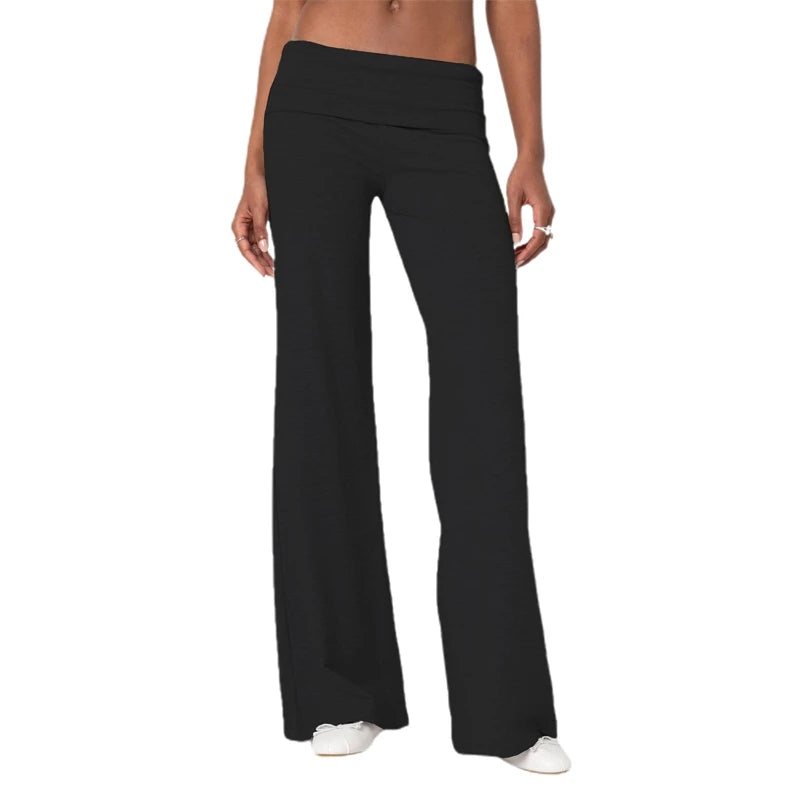 Casual Wide Leg Sweatpants Fold Over Low Rise Flare Yoga Lounge Pants