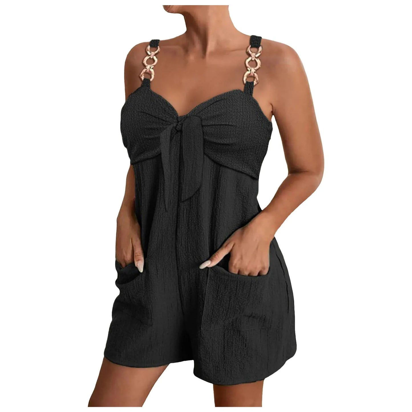 Women's Jumpsuit Overalls Short Loose Sleeveless Wide Leg Overall Solid Casual Daily Basic Romper With Pockets