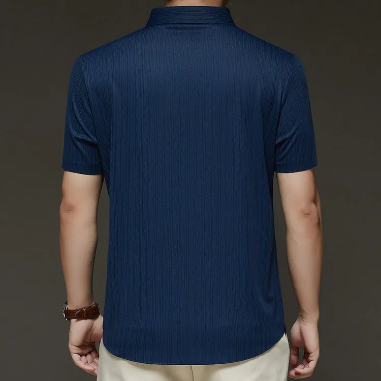 Men's Slim Fit Short Sleeve Dress Shirt Premium Spandex Stretch Fabric Solid Colors Business Casual