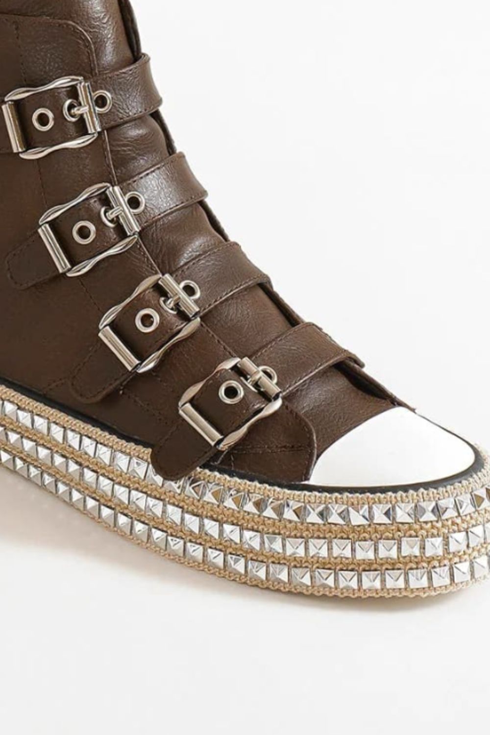 Beast Fashion Multi-Buckle Straps Studded Platform Sneakers Dark Brown / 5.5 Dark Brown / 6