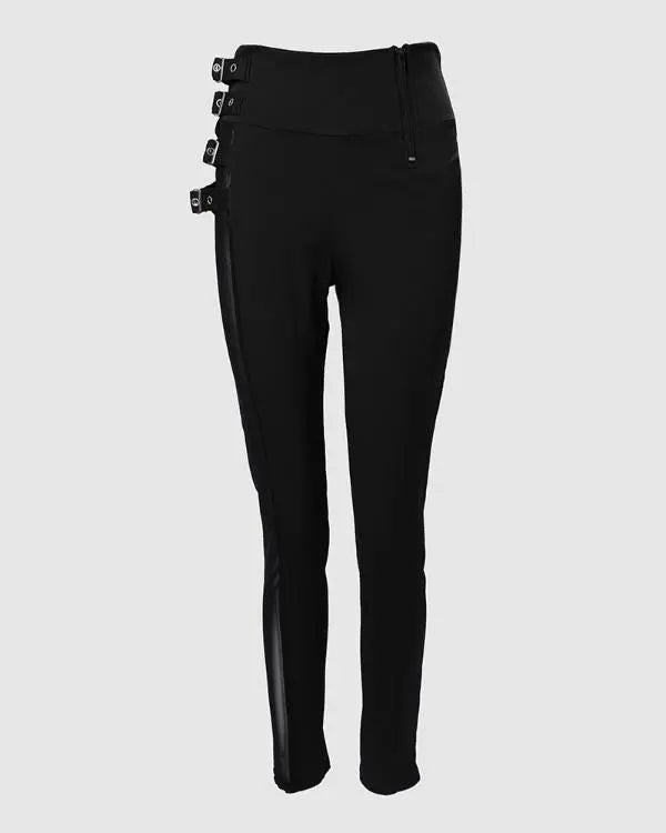 Chic Mesh Patch Buckled High-Waist Pants - Elevate Your Style! black / L(8-10) black / M(6)